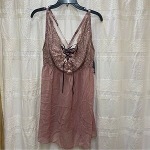 Cacique Pink Lace lingerie night gown with Black Accents